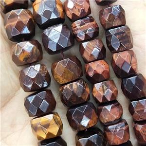 red Tiger eye stone beads, faceted barrel, approx 10x12mm
