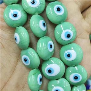 green Lampwork Glass button Beads with Evil Eye, approx 16mm, 25pcs per st