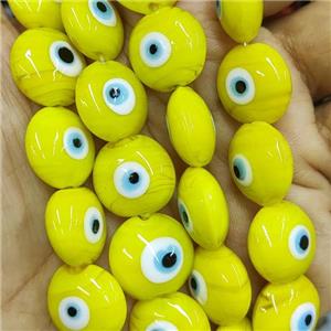 yellow Lampwork Glass button Beads with Evil Eye, approx 16mm, 25pcs per st