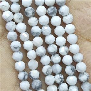 White Howlite Turquoise Seed Beads Faceted Round, approx 3mm dia