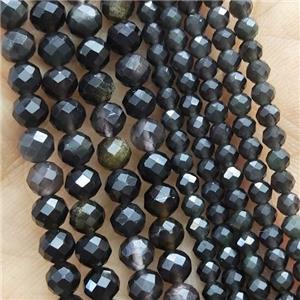 Faceted Round Obsidian Beads, approx 4mm dia