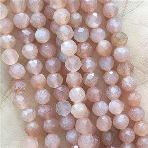 Peach SunStone Seed Beads Faceted Round, approx 3mm dia