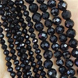 Black Spinel Seed Beads Faceted Round, approx 4mm dia