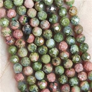 Unakite Pony Beads Faceted Round, approx 3mm dia