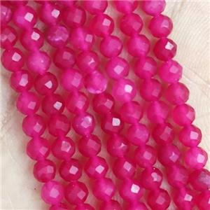 Natural Agate Beads Faceted Round Hotpink Dye, approx 2mm dia