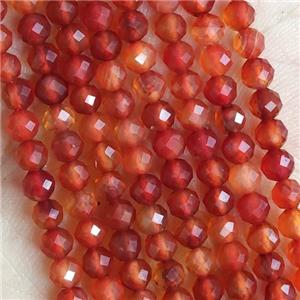 Red Carnelian Agate Seed Beads Faceted Round, approx 3mm dia