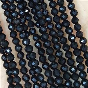 Black Tourmaline Beads Tiny Faceted Round, approx 4mm dia