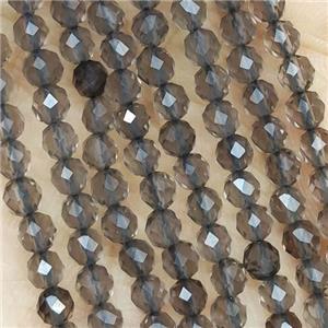 Smoky Quartz Seed Beads Faceted Round, approx 2mm dia