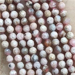 Pink Rhodochrosite Seed Beads Faceted Round, approx 2mm dia