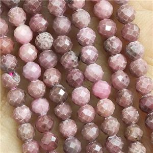 Pink Rhodonite Beads Faceted Round B-Grade, approx 3mm dia