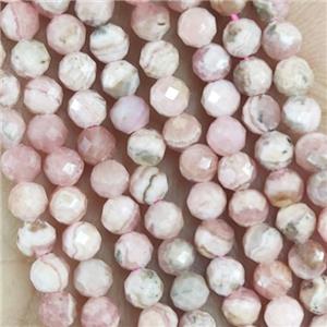Argentine Pink Rhodochrosite Beads Faceted Round, approx 2mm dia