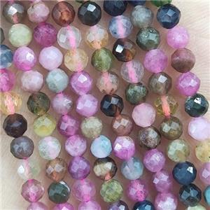 Multicolor Tourmaline Beads Tiny Faceted Round, approx 3mm dia