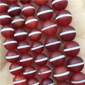 Red Tibetan Agate Beads Round Matte, approx 8mm dia