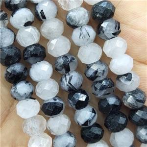 Black Rutilated Quartz Beads Faceted Rondelle, approx 4x6mm