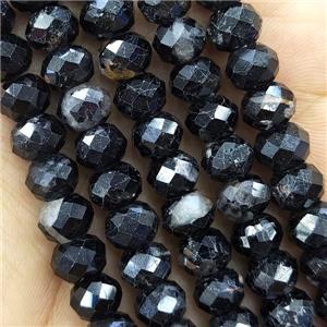 Black Tourmaline Beads Faceted Rondelle, approx 6x8mm