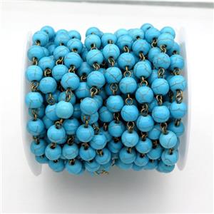 Blue Assembled Turquoise Chain With Bronze Pin, approx 10mm bead