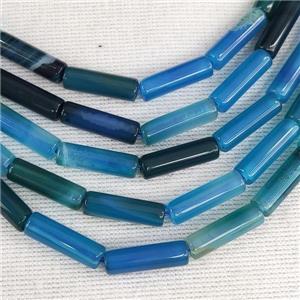Blue Agate Tube Beads Dye, approx 4x13mm