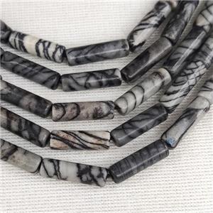 Black Silk Jasper Tube Beads, approx 4x13mm