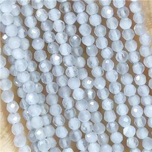 White Gray Cat Eye Glass Beads Faceted Round, approx 2mm dia