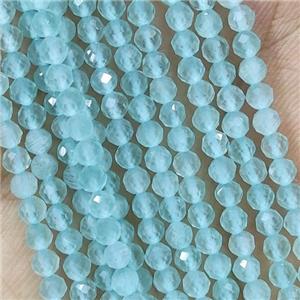 Aqua Cat Eye Glass Beads Faceted Round, approx 3mm dia