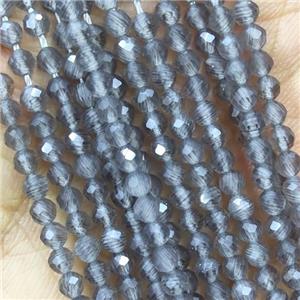 Gray Cat Eye Glass Beads Faceted Round, approx 3mm dia