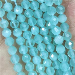 Aqua Cat Eye Glass Beads Faceted Round, approx 4mm dia