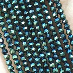 Green Crystal Glass Beads Faceted Round Electroplated, approx 2mm dia