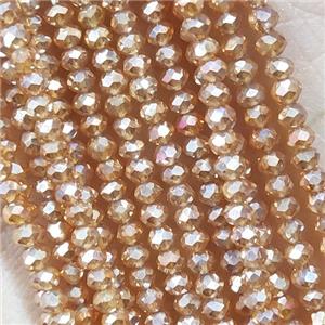 Champagne Crystal Glass Beads Faceted Rondelle Pony Electroplated, approx 2mm dia