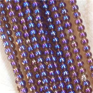 Purple Crystal Glass Beads Pony Round Electroplated, approx 2mm dia