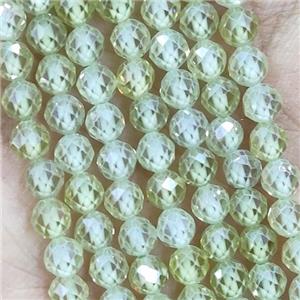 Lt.green Cubic Zircon Beads Faceted Round, approx 4mm dia