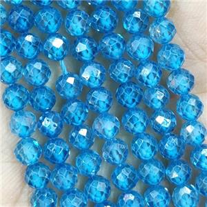 Blue Cubic Zircon Beads Faceted Round, approx 4mm dia
