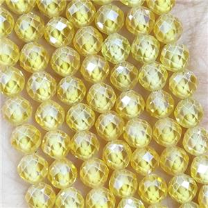 Yellow Cubic Zircon Beads Faceted Round, approx 4mm dia