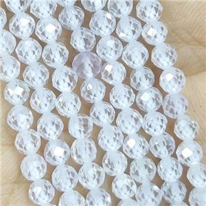 White Cubic Zircon Beads Faceted Round, approx 4mm dia
