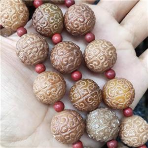 Round Agalmatolite Beads Carved, approx 20mm dia