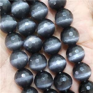 Gray Cat Eye Stone Beads Faceted Round, approx 12mm dia