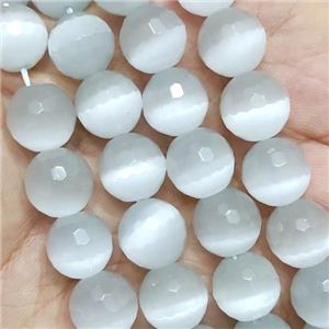 White Cat Eye Stone Beads Faceted Round, approx 12mm dia