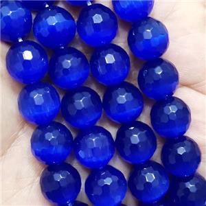 LapisBlue Cat Eye Stone Beads Faceted Round, approx 12mm dia