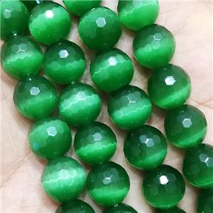 Green Cat Eye Stone Beads Faceted Round, approx 12mm dia