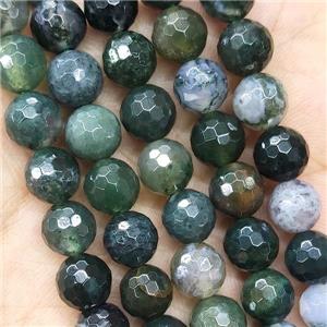 Green Moss Agate Beads Faceted Round, approx 8mm dia