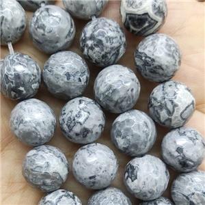 Grey Map Jasper Beads Faceted Round, approx 12mm dia