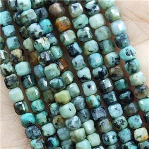 Green African Turquoise Cube Beads Tiny, approx 2.5mm