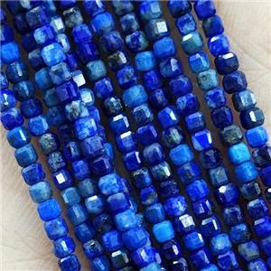 Natural Lapis Lazuli Beads Faceted Cube Blue Lazurite, approx 2mm