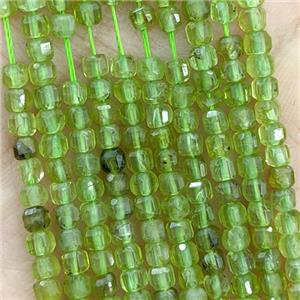 Green Peridot Cube Beads, approx 3mm