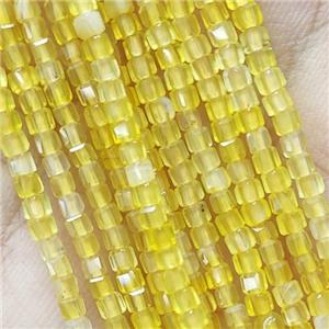 Natural Agate Cube Beads Yellow Dye, approx 2.3mm