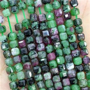 Ruby In Zoisite Beads Green Faceted Cube, approx 2.5mm