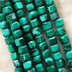 Natural Malachite Beads Green Faceted Cube, approx 4mm