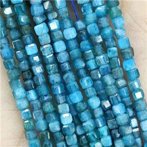 Natural Apatite Beads Blue Faceted Cube, approx 2.5mm