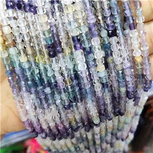 Multicolor Fluorite Beads Faceted Cube, approx 4mm