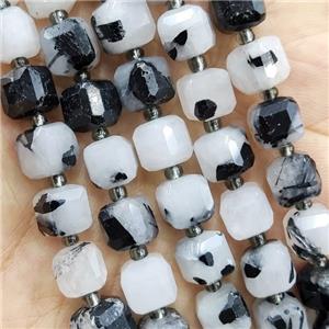 Black Rutilated Quartz Beads Faceted Cube, approx 9-10mm