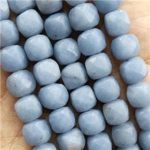 Blue Angelite Beads Faceted Cube, approx 7-8mm